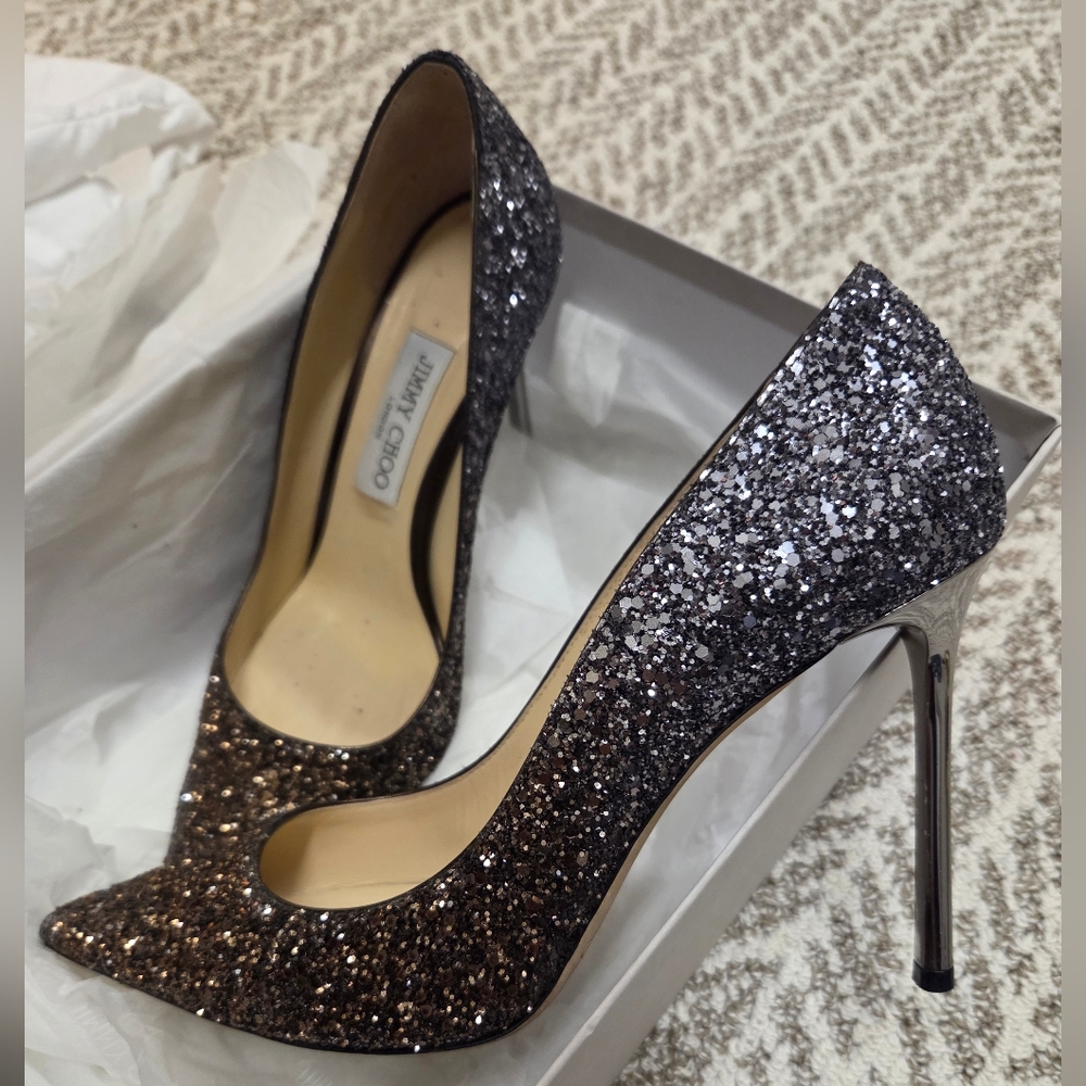 Jimmy Choo Romy 100 Glitter Ombré Bronze/Anthracite Pumps